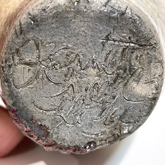 Raku Pottery Vase Artist Singed Art Pottery 6.5" tall Cream / Copper Glaze - Picture 8 of 8